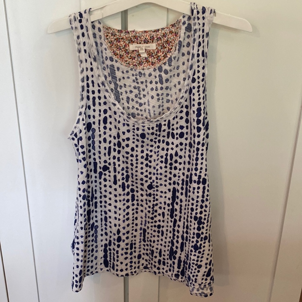 Anthropologie Pure Good brand size medium cotton tank navy blue and white